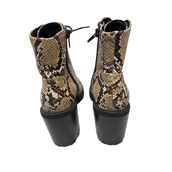 Forever 21 Womens 6 Brown Black Lace-Up High Heel Snakeskin Outdoor Ankle Boots - Picture 5 of 11